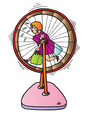 Cartoon: Woman v kolese (medium) by Alexei Talimonov tagged shopping,wheel,woman,addiction,sports,sale