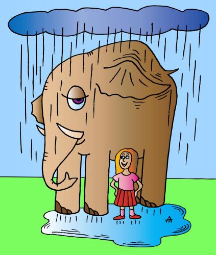 Cartoon: Umbrella (medium) by Alexei Talimonov tagged rain,weather,umbrella,girl,elephant
