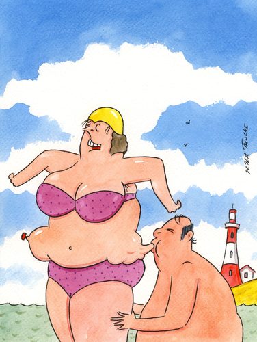 Cartoon: ringe (medium) by Peter Thulke tagged sommer,sommer,baden,urlaub,ferien,aufblasen,schwimmreifen,schwimmen,rettungsring,speck,luft