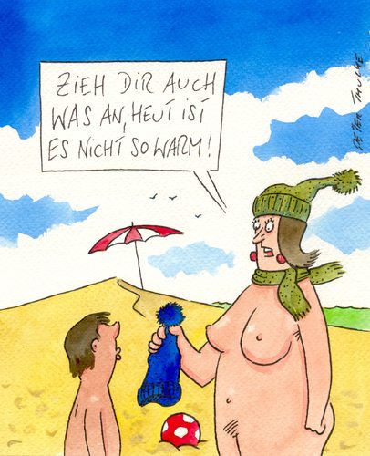Cartoon: warm (medium) by Peter Thulke tagged strand,sommer,fkk,fkk,sommer,strand