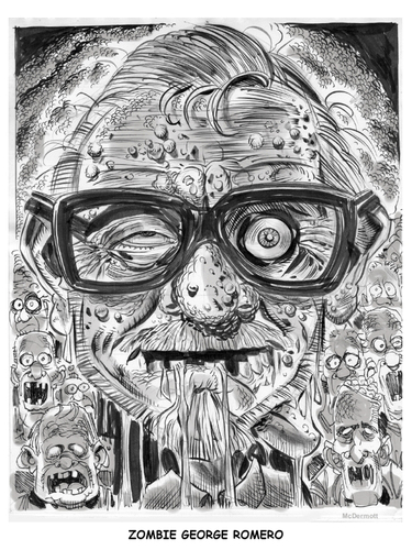 Cartoon: Zombie George Romero (medium) by Cartoons and Illustrations by Jim McDermott tagged scarry,horror,movies,caricatures,georgeromero,zombie