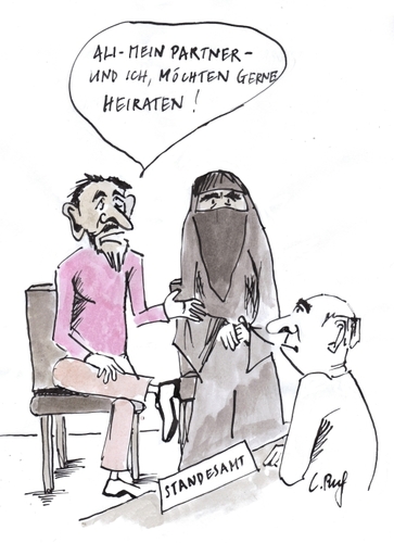 Cartoon: Wir möchten gerne heiraten (medium) by Christine tagged burka,islamisierung,homosexualität