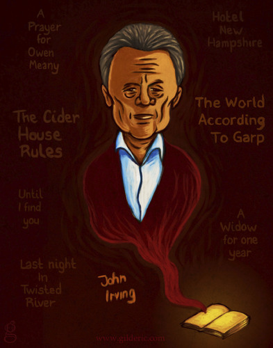 Cartoon: John Irving (medium) by gilderic tagged caricature,illustration,portrait,writer,john,irving,american