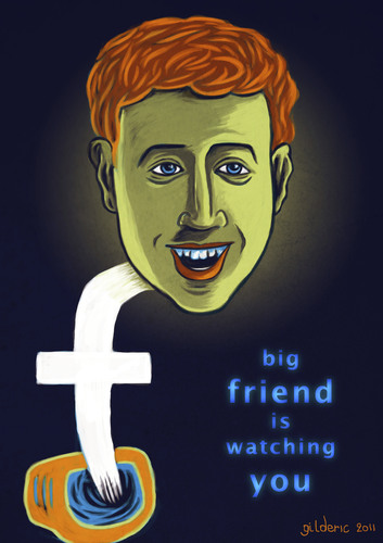 Cartoon: Zuckerberg is watching you (medium) by gilderic tagged zuckerberg,facebook,zuckerbook,caricature,cartoon,geek,gilderic,illustration