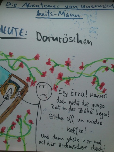 Cartoon: Unsensibelkeitsmann - Dornrösch (medium) by hartabersair tagged märchen,frauen,männer