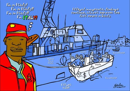 Cartoon: In Italy (medium) by Political Comics tagged italy,rich,lampedusa,mediterraneo