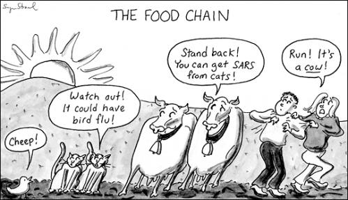 Cartoon: Let Them Eat Salad (medium) by sstossel tagged sars,mad,cow,bird,flu,vegetarian,