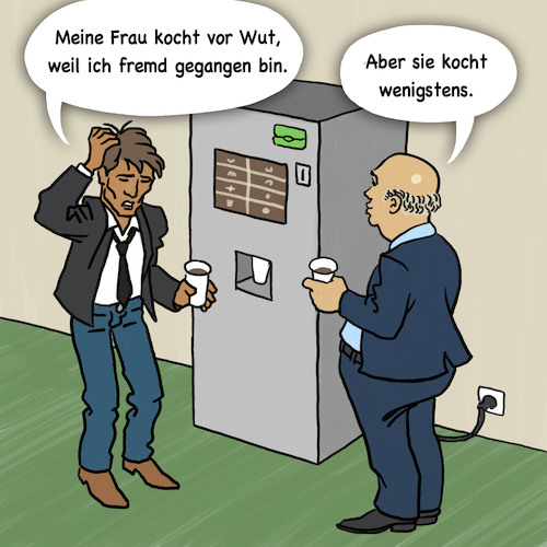 Cartoon: Meine Frau kocht vor Wut (medium) by Michael Verhülsdonk tagged kaffeeautomat,kollegen,büro,arbeit,kaffee,fremdgehen,kochen,mann,und,frau,ehe