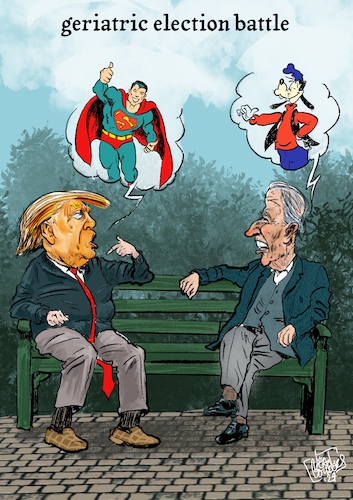 Cartoon: Geriatric election battle (medium) by jean gouders cartoons tagged trump,biden,election,trump,biden,election