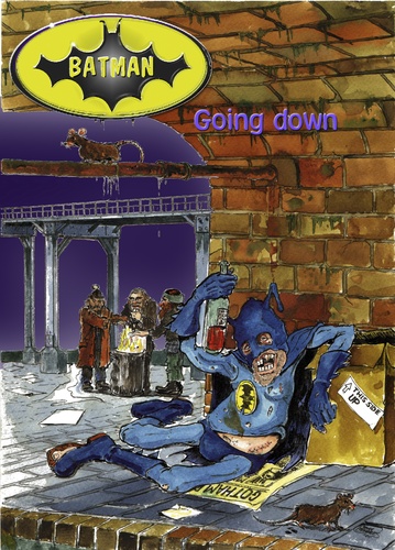 Cartoon: going down... (medium) by jean gouders cartoons tagged batman,superheroes,jean,gouders,batman,superheld,held,helden,comic,obdachlos,arbeitslos,arbeitslosigkeit,penner,obdachloser,arbeit,job,karriere