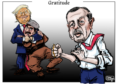 Cartoon: Gratitude (medium) by jean gouders cartoons tagged trump,erdogan,syria,kurds,trump,erdogan,syria,kurds