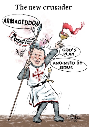 Cartoon: The new crusader (medium) by jean gouders cartoons tagged trump,hegseth,iran,war,trump,hegseth,iran,war