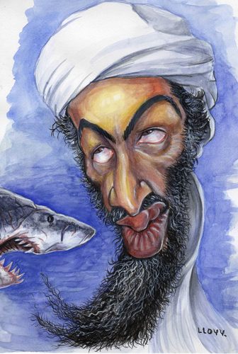 Cartoon: Osama bin Laden and Shark (medium) by lloyy tagged osama,bin,laden,shark,caricature,sea,terrorism