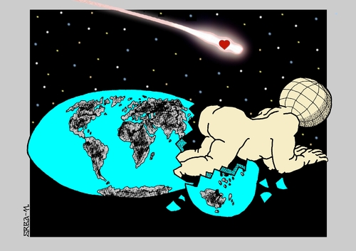 Cartoon: Merry Christmas! (medium) by srba tagged earth,baby,born,universe,egg,comet,star
