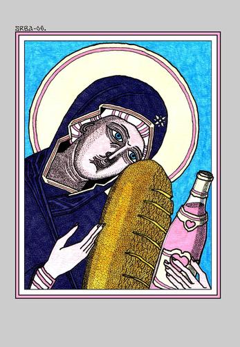 Cartoon: Mother of Jesus (medium) by srba tagged madonna,mother,of,jesus,bread,wine