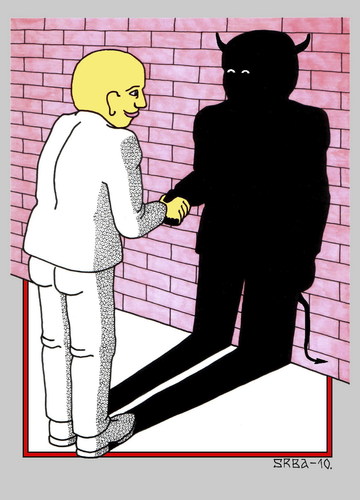 Cartoon: Sympathy for the Devil (medium) by srba tagged meeting,devil,shadow