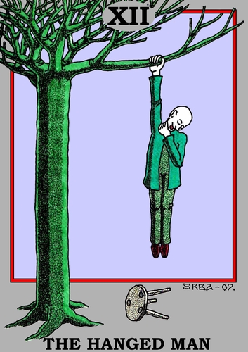 Cartoon: The Hanged Man (medium) by srba tagged tarot,cards,hanged,man