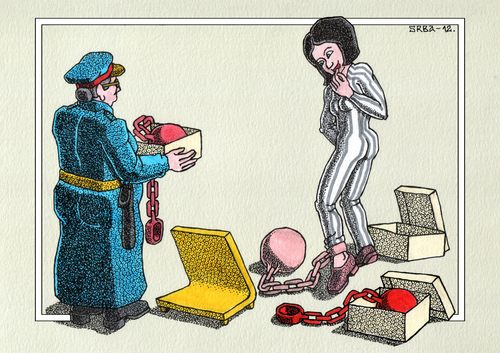 Cartoon: Vogue (medium) by srba tagged choice,freedom,chains,prison,vogue,8thmarch,women