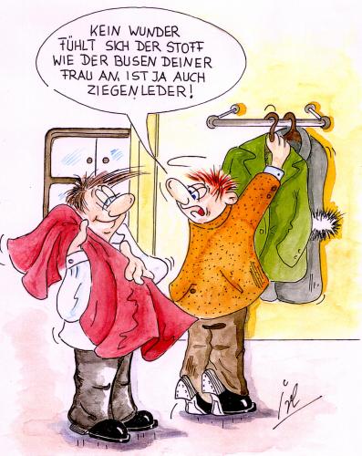 Cartoon: Ziegenleder (medium) by irlcartoons tagged ziege,leder,leather,liebe,love,busen,tits,kleidung,stoff,humor,humour,mann,beziehung,frau,ehe,paar,busen,brust,mantel,kleidung,ziegenleder,leder,material,textilien,fühlen,vergleich,haut,tiere