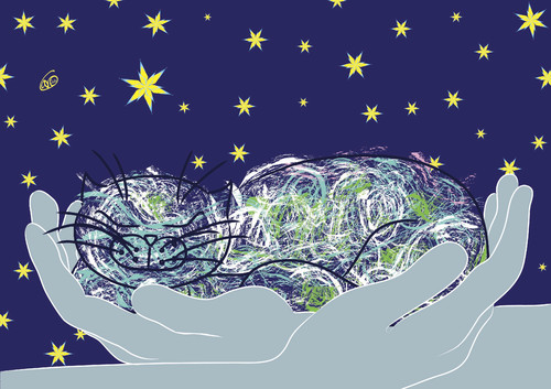 Cartoon: dobranoc (medium) by caro tagged kot,cat,night,noc,gwiazda,star
