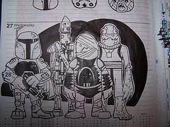 Cartoon: bounty hunters (medium) by markcrossey tagged star,wars,boba,fett,dengar,bounty,hunters,