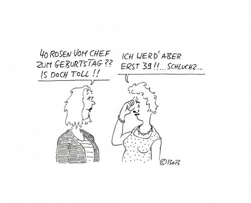 Cartoon: 40 Rosen (medium) by Christian BOB Born tagged eitel,alter,chef,,frauen,frau,eitelkeit,eitel,alter,altern,beauty,schönheit,geburstag,zeit,attraktivität,komplex,büro,chef,angestellte,arbeit,job,rosen,pingelig,genauigkeit