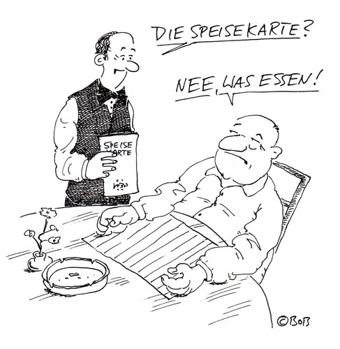 Cartoon: Esssen (medium) by Christian BOB Born tagged lokal,ober,speisekarte,essen,hunger