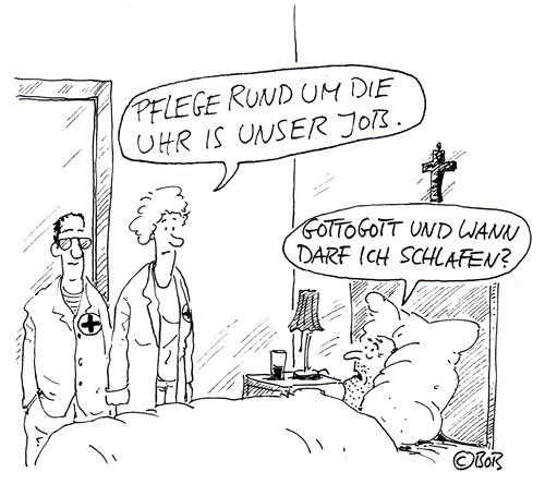 Cartoon: Full time job (medium) by Christian BOB Born tagged pflege,bett,alte,pflegedienst,tag,und,nacht,schlaf