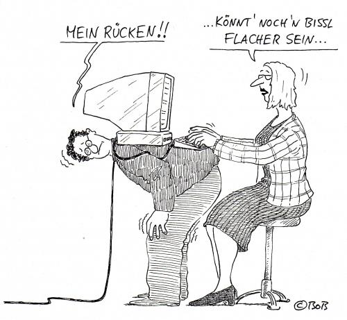 Cartoon: Unzufrieden... (medium) by Christian BOB Born tagged rücken,aua,büro,schmerz,krumm,buckeln,hiwi,depp,mobbing,cartoon,computer,pc,laptop,buckel,büro,office,firma,mobbing,chef,chefin,angestellter,angestellte,arbeit,job,unternehmen,arbeitsklima,rücken,schmerzen,schmerz,krumm,haltung,sitzen,buckeln,flach,service,sklave,macht,sekretärin,gewicht,last,klima