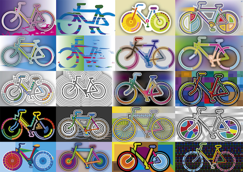 Cartoon: Collage Of Bicycles 2025 (medium) by constable tagged fahrräder,farben,formen,fantasie,rennen,collage