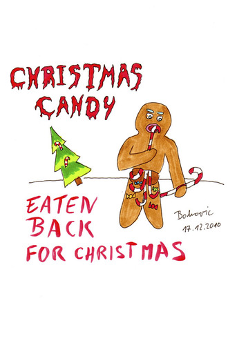 Cartoon: Christmas Candy (medium) by Blogrovic tagged adventskalender,cannibal,corpse,eaten,back,to,life,lebkuchen,gingerbread,man,süßigkeiten,candy,bonbons,weihnachten,xmas