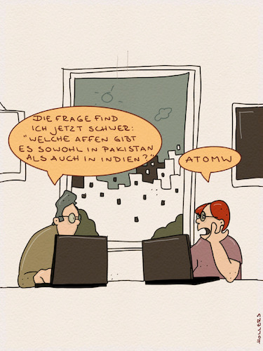 Cartoon: Affen (medium) by hollers tagged indien,pakistan,konflikt,atomwaffen,affen,biologie,krieg,test,atommächte,indien,pakistan,konflikt,atomwaffen,affen,biologie,krieg,test,atommächte