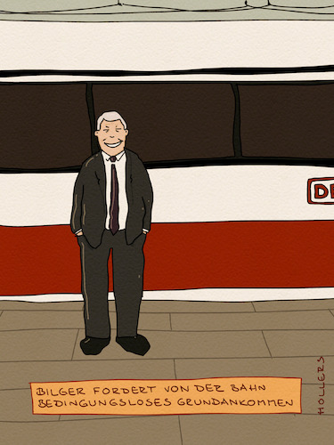 Cartoon: Bilger (medium) by hollers tagged bilger,verkehrsminister,bahn,einkommen,ankommen,bedingungsloses,grundeinkommen,unpünktlichkeit,bilger,verkehrsminister,bahn,einkommen,ankommen,bedingungsloses,grundeinkommen,unpünktlichkeit
