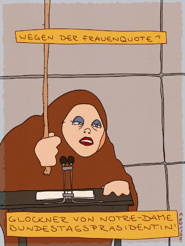 Cartoon: Bundestagspräsidentin (medium) by hollers tagged klöckner,bundestagspräsidentin,glöckner,notre,dame,bundestag,präsidentin,gendern,frauen,frauenquote,klöckner,bundestagspräsidentin,glöckner,notre,dame,bundestag,präsidentin,gendern,frauen,frauenquote