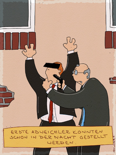 Cartoon: Gestellt (medium) by hollers tagged abweichler,kanzlerwahl,merz,stellen,überführen,abweichler,kanzlerwahl,merz,stellen,überführen