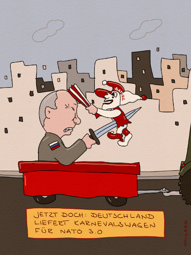 Cartoon: Karnevalswagen (medium) by hollers tagged karneval,nato,dre,null,putin,jacques,tilly,satire,karneval,nato,dre,null,putin,jacques,tilly,satire