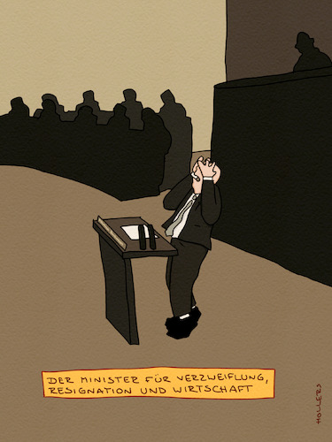 Cartoon: Minister (medium) by hollers tagged minister,wirtschaft,verzweiflung,konjunktur,deutschland,bundstag,prognosen,optimismus,minister,wirtschaft,verzweiflung,konjunktur,deutschland,bundstag,prognosen,optimismus