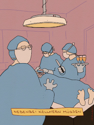 Cartoon: Nebenbei (medium) by hollers tagged nebenjob,kellnern,ärzte,op,medizin,notstand,gastronomie,qualifikation,nebenjob,kellnern,ärzte,op,medizin,notstand,gastronomie,qualifikation