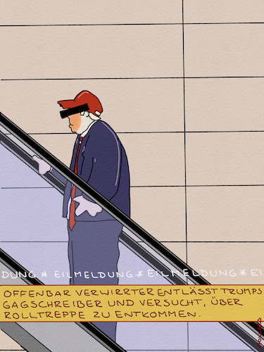 Cartoon: Verwirrter (medium) by hollers tagged trump,gagschreiber,entlassungen,verwirrt,rolltreppe,demokratie,comedians,trump,gagschreiber,entlassungen,verwirrt,rolltreppe,demokratie,comedians