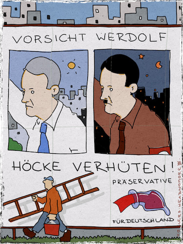 Cartoon: Werdolfwarnung (medium) by hollers tagged afd,werwolf,adolf,höcke,plakat,plakatkleber,verhüten,präservative,für,deutschland,afd,werwolf,adolf,höcke,plakat,plakatkleber,verhüten,präservative,für,deutschland