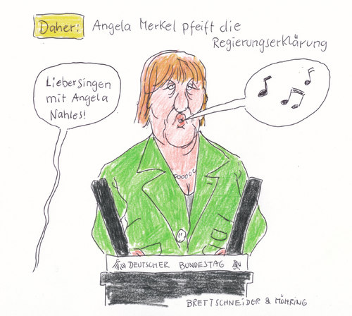 Cartoon: bundesmusi (medium) by brettschneider und möhring tagged deutscher,bundestag,gesang,angela,nahles,regierungserklärung,merkel,pfeifen,cartoon,karikatur,brettschneider,und,möhring