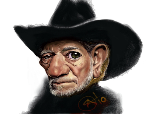 Cartoon: Willie Nelson (medium) by salnavarro tagged finger,painted,ipad,caricature,digital