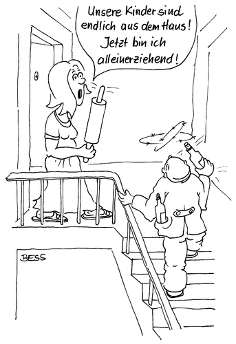 Cartoon: Alleinerziehend (medium) by besscartoon tagged mann,frau,paar,ehe,alkohol,sucht,erziehung,bess,besscartoon