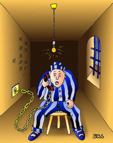 Cartoon: an die Kette gelegt (medium) by besscartoon tagged besscartoon,bess,kette,telefonieren,telefon,gefängnis,knast