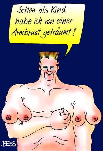 Cartoon: Armbrust (medium) by besscartoon tagged mann,bodybuilder,traum,armbrust,brust,wünsche,stärke,bess,besscartoon