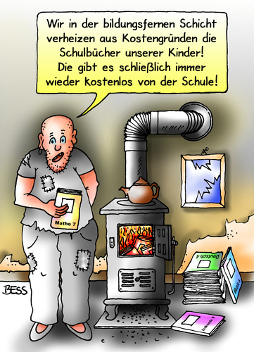 Cartoon: bildungsferne Schicht (medium) by besscartoon tagged schule,pädagogik,schüler,lernen,bildungsfern,buch,bücher,bildung,eltern,erziehung,heizen,schulbücher,kostengründe,schicht,ofen,bess,besscartoon