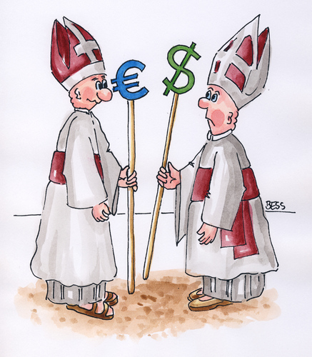 Cartoon: Bischofskonferenz (medium) by besscartoon tagged besscartoon,bess,dollar,euro,geld,papst,bischof,kirche,katholisch,christentum,religion