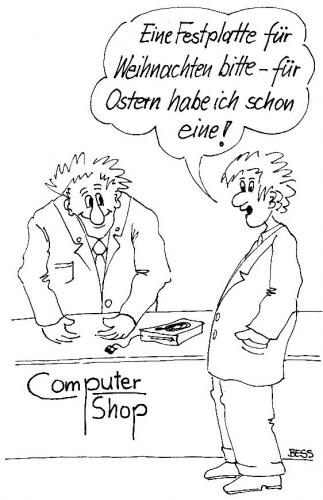 Cartoon: Fest-Platte (medium) by besscartoon tagged besscartoon,bess,ostern,feste,weihnachten,technik,festplatte,computer,männer