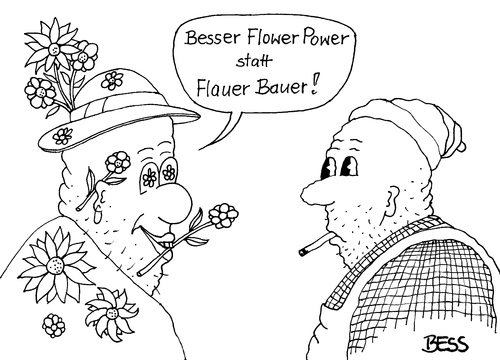 Cartoon: Flower Power (medium) by besscartoon tagged flower,power,flauer,bauer,blumen,hippies,hip,60er,männer,bess,besscartoon