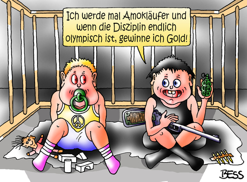 Cartoon: früh übt sich (medium) by besscartoon tagged kinder,amoklauf,gewalt,sport,olympia,gold,bess,besscartoon